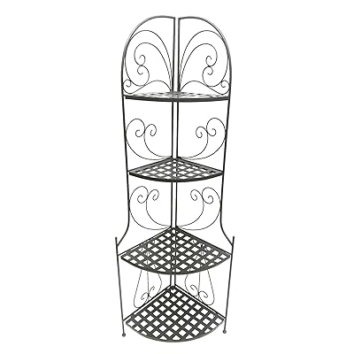 Benjara Foldable Metal Corner Bakers Rack, Black