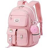 MUSEVOS Kawaii Girls Backpack for School, Cute Teenage Multiple Pockets Backpack, Fashion Bookbag for Primary Elementary High School, Pink