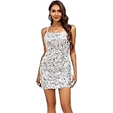 Waist Wow Sequin Dress for Women Spaghetti Strap Sexy Dresses Glitter Sparkly Mini Dress