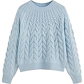 CIDER Cozy Sweaters for Women Trendy Cute Long Sleeve Crew Neck Casual Cable Knit Pullover Sweater Top Fall Outfits