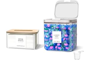 MUVEKA 2 Pack Laundry Pods Container and Dryer Sheet Holder for Laundry Room Organization, Laundry Pod Up Holder with 30 Labels and Scoops, Laundry Detergent Powder Container, Scent Booster Holder