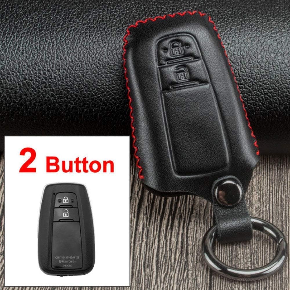 GONGFF Cover for leather car key Protective cover for Toyota C-HR CHR Rav4 Corolla Camry Avalon Land Cruiser Prado Prius 2018 2019 2020 Remote cover, 2 buttons Black