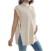MakeMeChic Women's Maternity Turtleneck Sweater Vest Tops Mock Neck Sleeveless Slit Hem Pregnancy Knit Sweater