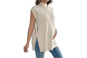 MakeMeChic Women's Maternity Turtleneck Sweater Vest Tops Mock Neck Sleeveless Slit Hem Pregnancy Knit Sweater