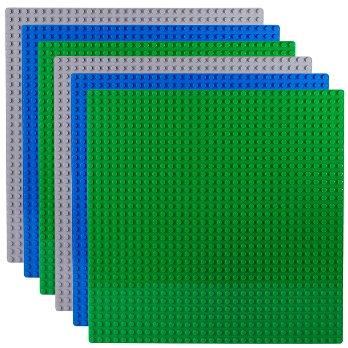 6 Pack Classic Baseplates, Large Building Board Base Plates 100% Compatible with All Major Brands, Green, Blue, Gray, 25.6 cm x 25.6 cm for Building Bricks – Durable and Sturdy Baseplates — image 1