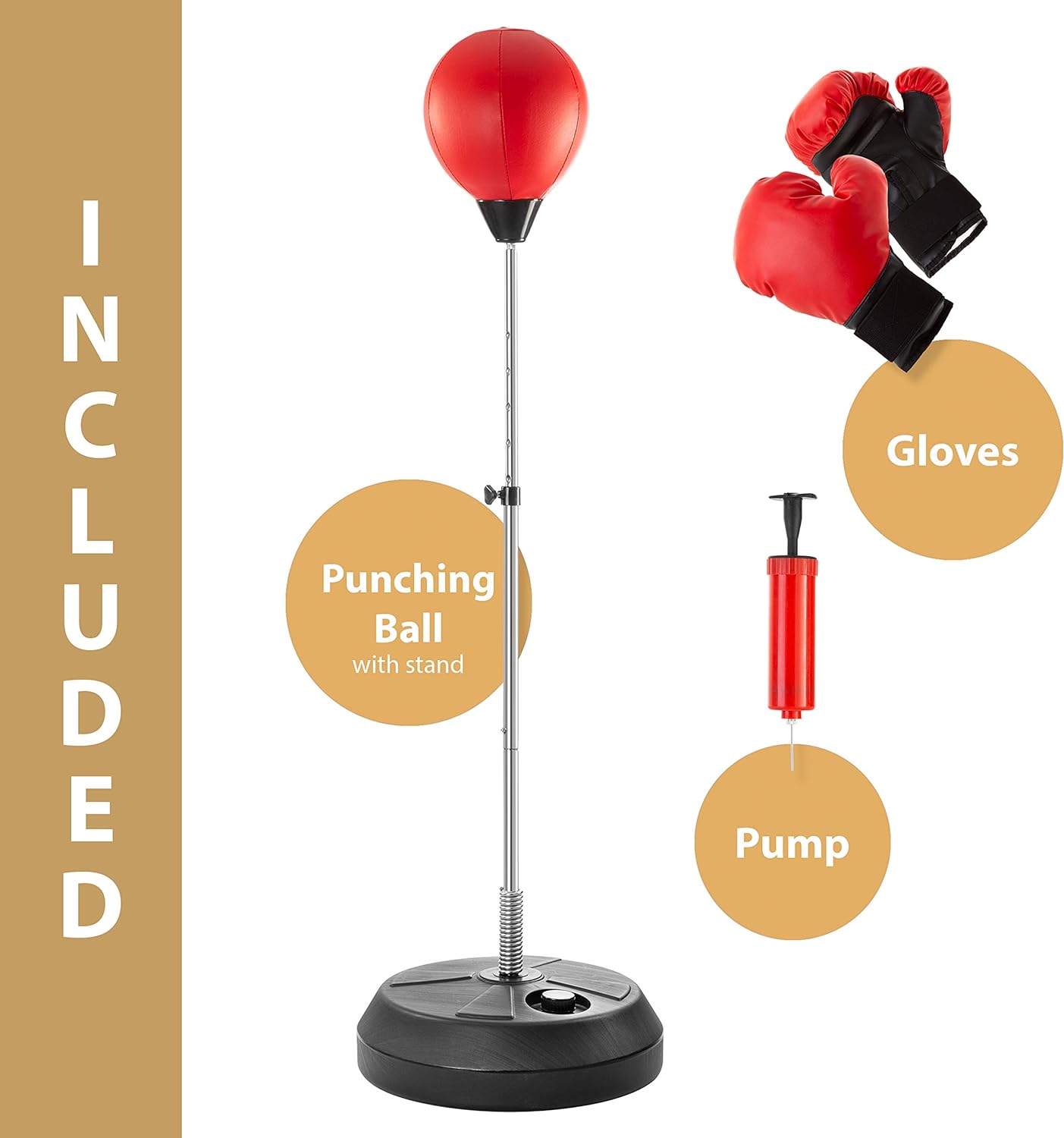 Tech Tools Boxing Ball Set with Punching Bag, Boxing Gloves, Hand Pump & Adjustable Height Stand - Strong Durable Spring Withstands Tough Hits for Stress Relief & Fitness (Adult) : Sports & Outdoors