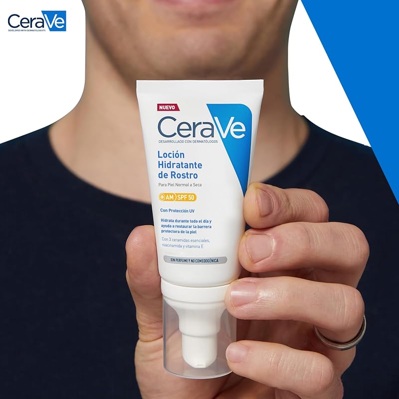 , Cerave Loción Hidratante Facial SPF 50, Crema hidratante día, 52 ml