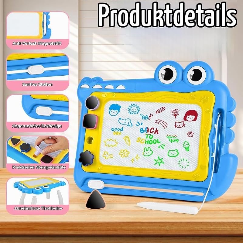 Magnetische Maltafel Kinder Zaubertafel ab 3 Jahr Bunt Magnetische Zeichenbrett Lernspielzeug mit Stempel Spielzeug Geschenk für Kinder ab 3 Jahre Mädchen Jungen - Blau Krokodil