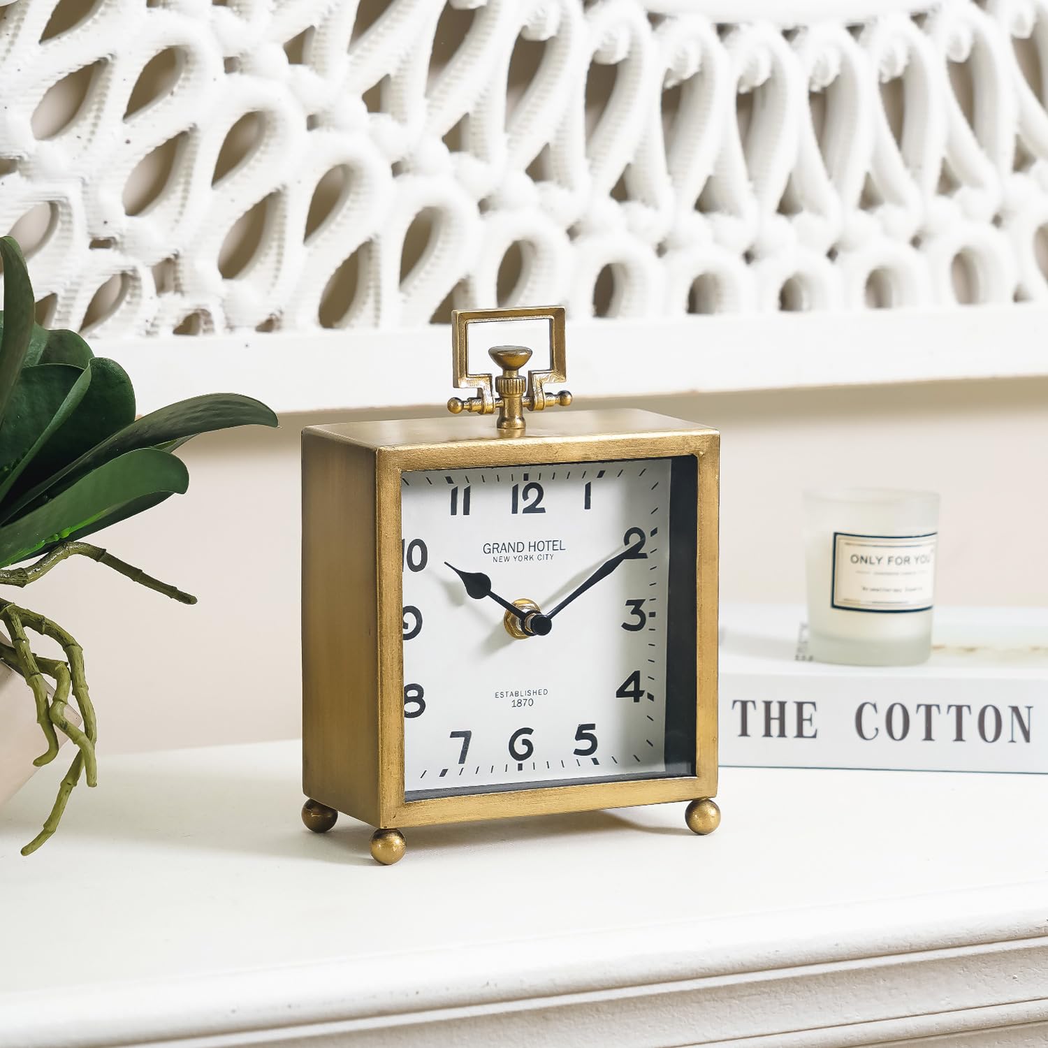 NIKKY HOME Small Gold Table Clock, Silent Non-Ticking Classic Battery Operated Decorative Mantel Desk Shelf Clock for Living Room Decor