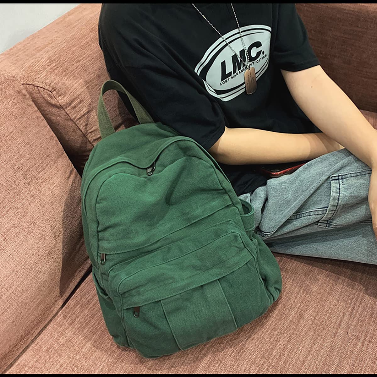 Laptop Backpack for Women Travel Canvas Backpack for Women Vintage Green Aesthetic Backpack for School