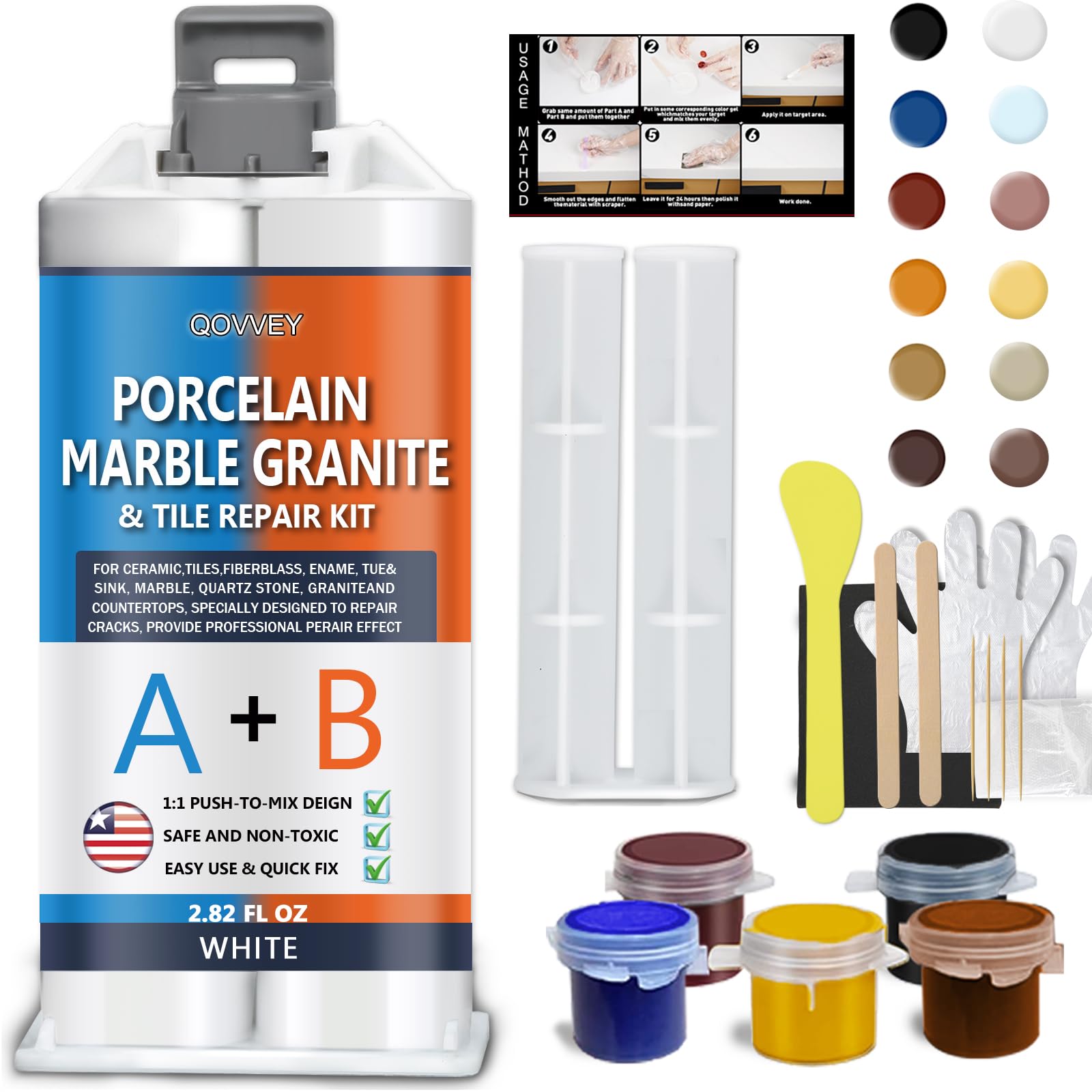 Photo 1 of Granite and Quartz Countertop Chip Repair Kit, Tile & Fiberglass Porcelain Repair Kit,Marble Tub Repair Kit to Quickly Fix Cracks Ceramic Corian Bathtub Sink Toilet Dents Holes Scratchs