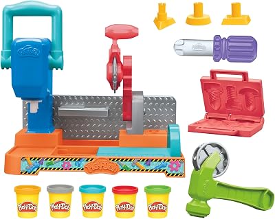 Play-Doh Tool Bank Craft set com plasticina com selos, ferramentas de brinquedo e 5 potes de cores diferentes, meninos e meninas de 3 anos ou mais
