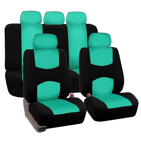 Fh Group Stylish Cloth Full Set Car Seat Covers Airbag Split Ready Mint Black Color Fit Most Car Truck Suv Or Van