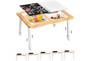 SAUCE ZHAN Sensory Table for Toddlers, Kids Table with 3 Bins Writable Lids, Adjustable Height Play Table, Preschool Table for Outdoor Indoor Use, Sand and Water Table Children's Desk Dining Table