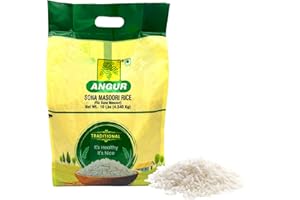 ANGUR Sona Masoori Short Grain Rice – Premium Aged, Naturally Aromatic White Rice – Fluffy Texture, Low Starch, Soft & Light 