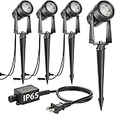 SUNTHIN Outdoor Landscape Lighting, 4 Pack Outdoor Spot Lights with Transformer for Yard, Plant, Lawn, Tree, Flags, House, Garden, Fence Use, IP65 Waterproof & Connectable