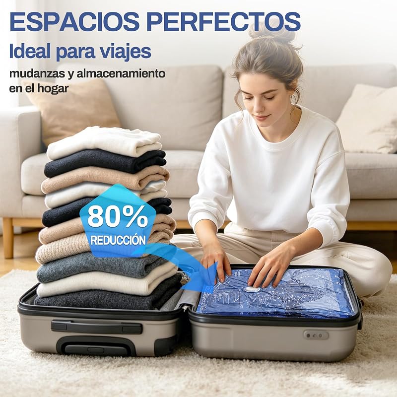 Sacos de Vácuo Roupa com Bomba de Vácuo Elétrica sem Fios, contendo 16 Sacos de Vácuo (3 * 74 x 54 cm, 5 * 64 x 47 cm, 8 * 50 x 40 cm), Adequados para Viagens, Mudanças e Armazenamento