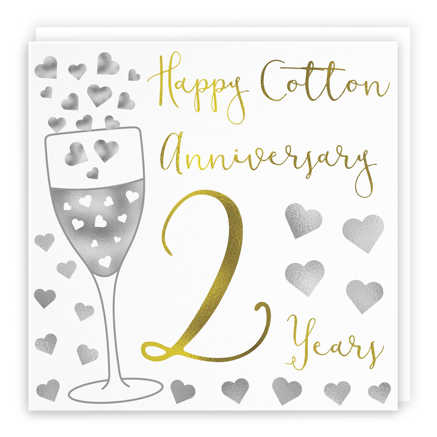 Hunts England - 2nd Wedding Anniversary Card - Happy Cotton Anniversary - 2 Years - Silver Hearts Collection - For Couple, Husband, Wife, Friends โ image 1
