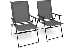 Anmutig Patio Folding Chairs, Outdoor Portable Dining Chairs for Lawn Garden and Porch,Set of 2 - Grey