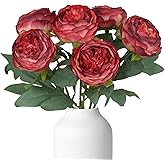 INSUNSIX Peonies Artificial Flowers,6PCS Vintage Fake Red Flowers 19.7" Silk Flowers with Stems for Wedding Bridal Bouquet Home Party Office Decoration(Red)