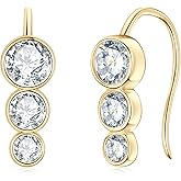 Moissanite Earrings for Women, 3 Stone/Solitaire Lab Imitation Diamond Open Hoop Earrings, 18K White Gold Plated D Color Round Cut 925 Sterling Silver Earrings, GRA Certified, Jewelry Box Packed