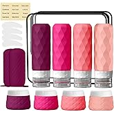 16Pack Travel Bottles for Toiletries, TSA Approved Travel Size Toiletries Containers Set, Silicone Leak Proof Refillable Bottles Elastic Sleeves Creams Jars Accessories Kit W/Clear Bag (Purplish Red)
