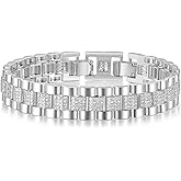 MOFEIJEW 14K Sliver Plated Cubic Zirconia Bracelet For Men and Women, 7mm Watch Link Bracelet | Metal link bracelet |Suitable for holiday gifts