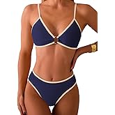Fanuerg Women's Triangle Bikini Sets Circle Ring Linked Two Piece Swimsuit Color Block Cheeky Bathing Suits