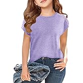 Haloumoning Girls Summer Swiss Dot Short Sleeve T-Shirts Kids Crewneck Tops Cute Fashion Tees 5-14 Years