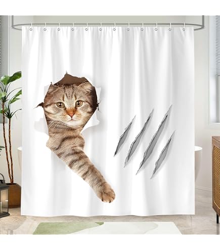 Lustige Tier-Duschvorhang – Hunde Und Katzen Design, Wasserdicht, 180x180 Cm, Inkl. Haken