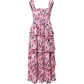 Women's Summer Floral Print Halter A-line Dress Bohemian Cake Dress Pink Dresses