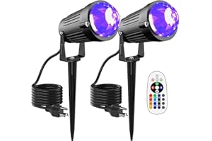 JIAQIYAN Halloween Christmas Outdoor Spot Lights Black Light Projector, 12W IP65 Waterproof LED Spotlight Outdoor Landscape Lighting with 16 Color Changing for Yard Garden Decorations(2Pack)