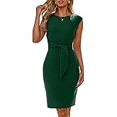 Simplee Womens Work Business Bodycon Midi Dress Elegant Fall Crew Neck Cap Sleeve Semi Formal Office Cocktail Sheath Dresses