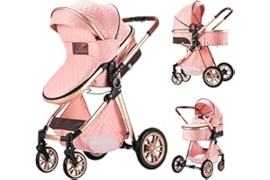 Aveainelle Baby Stroller 2 in 1 Baby Prams Pushchair Function, Foldable, Portable, Safe & Comfortable, for Infant Toddler Aged 0-36 Months (Pink)