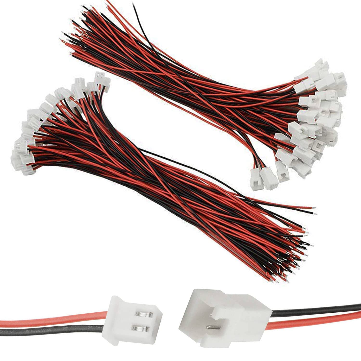 RUNCCI-YUN 100Pcs（50 Pairs）JST Connector，2.54mm 2 Pin JST Cables Connector，JST-XH Male&Female Connector with 20 cm Cable Electrical Connector