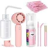 Buqikma Lash Cleaning Kit Lash Shampoo Kit, 2.02Fl Oz/60mL, Pink | Lash Shampoo, Rechargeable Handheld Fan Dryer, Mascara Brush, Rinse Bottle, Makeup Cleansing Foam, Eyelash Extension Care