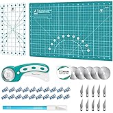 Headley Tools Rotary Cutter Set - 45mm Fabric Cutter, 5 Extra Rotary Blades, A3 Cutting Mat, Quilting Ruler and Sewing Clips,
