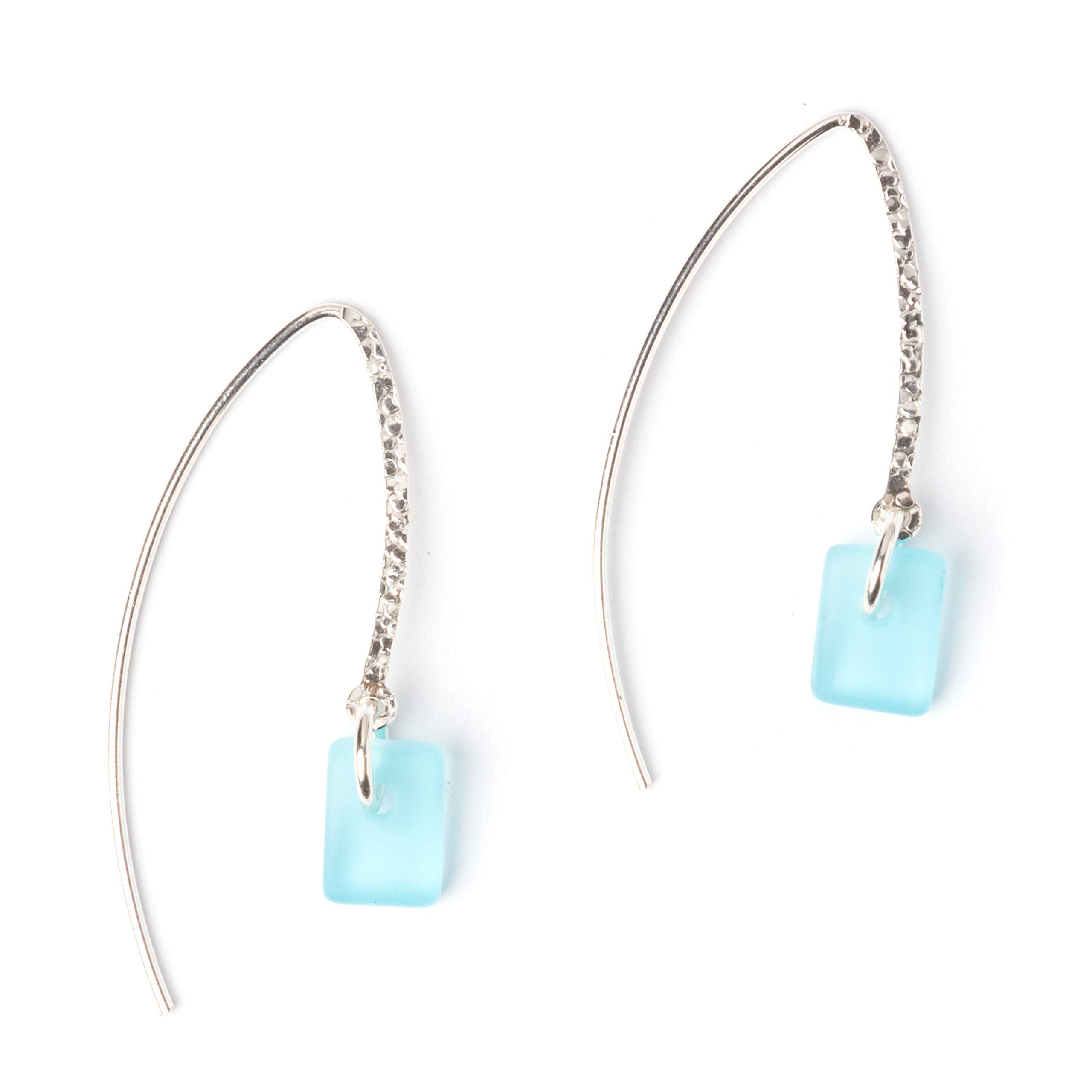 Sea Glass Sweep Earrings, with Aqua Glass