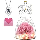 ANWEAO Mothers Day Birthday Gifts for Her Preserved Real Rose in Angel Glass Crystal Angel Figurines,The Best Mothers Day Christmas Anniversary Birthday Gift for Mum Wife (Pink)
