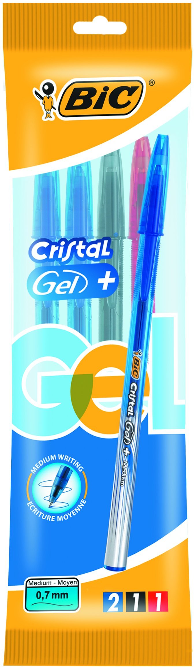 BIC Gel-Roller ® ® BIC Cristal Gel, 0.6 MM, Blue, Black, Red, Bag of 4