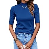 Bluetime Women Tops Half Sleeve Mock Turtleneck Tee Shirts Casual Slim Fit Basic Shirt Blouses