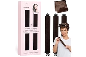 LUCKYBEAR Heatless Curls Overnight Rods Jumbo Set, Heatless Hair Curler Velvet Satin Jumbo Flexi Rods to Sleep in, No Heat Overnight Sleeping Blowout Curls Wave Styling Tools with Silk Scarf 4pcs Brown