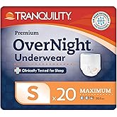 Tranquility Premium OverNight Disposable Absorbent Underwear (20 Count) - S, 22-36 in. Waist - Maximum Absorbency, All-Night Sleep, Breathable Comfort, 20 Adult Diapers
