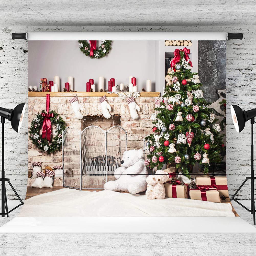 Christmas Backdrop 10x10 Feet White Brick And Christmas Tree Seamless