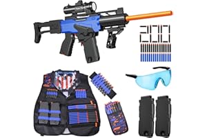 SANETAN Toy Gun Automatic Sniper Rifle with Scope, Tactical Vest Kit, Toy Foam Blasters with 200 Soft Bullets, 2 Magazinine and Grip, Electric Gun for Boys Age 8-12, Gifts for Birthday Christmas