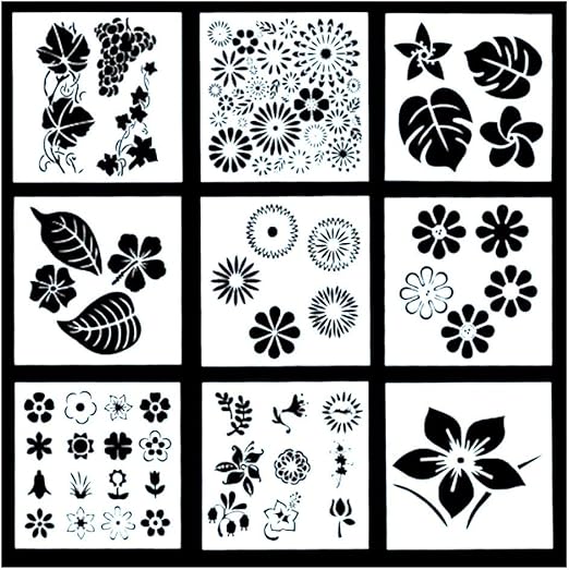 Amazon Moonwood ステンシルシート テンプレート 9枚入り 描画 花 葉っぱ 塗り絵 絵画 再使用可能 型紙 テンプレート 通販