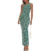 PRETTYGARDEN Womens Summer Wedding Guest Dress 2026 Spring Mesh Sleeveless Bodycon Ruched Floral Holiday Maxi Long Dresses