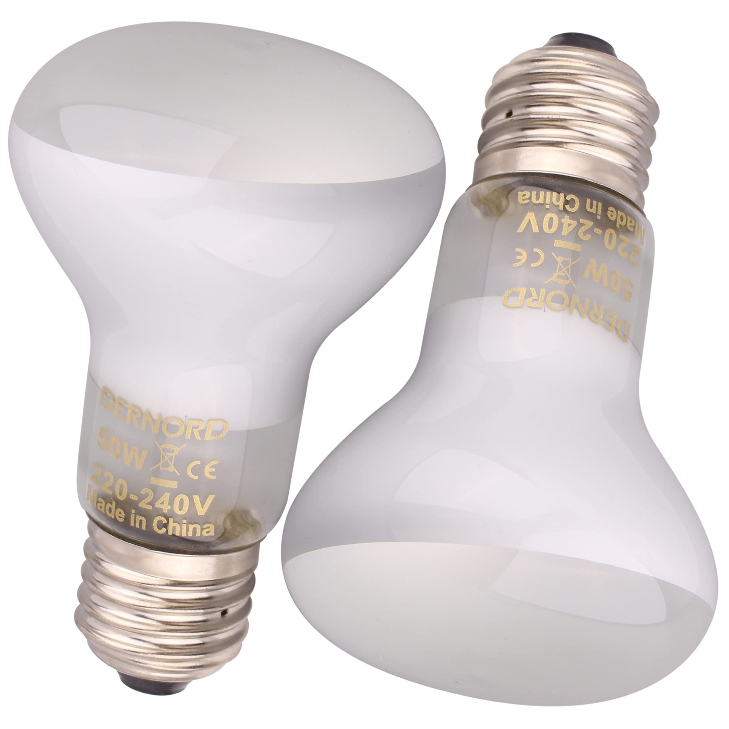 DERNORD Reptile Heat Lamp Light Bulb - 50W Basking Spot Light 2 Pack E27 Vivarium Daylight Bulb for Tortoise Bearded Dragon Lizard Snake Chick