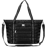 Women Tote Bag, Quilted Puffer Work Shoulder Bag with Laptop Compartment Trolley Sleeve, Large Puffy Travel Handbag