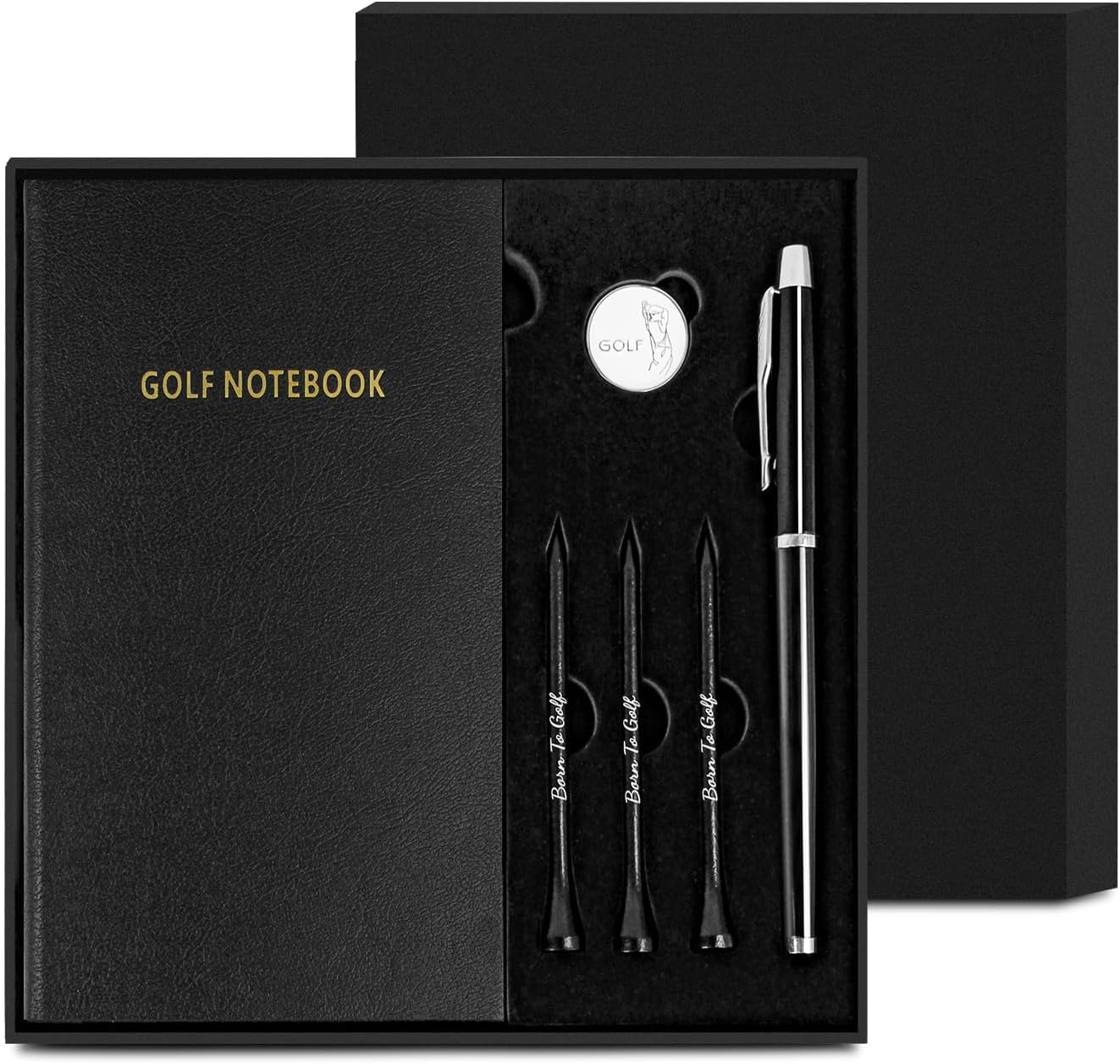 KOFULL Golf Scorecard Holder Golf Scorecard Book Golf Yardage Book set with Golf Pen Golf Ball Mark& Golf Tees Golf Gifts for Men
